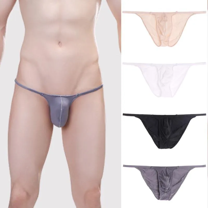 Underbyxor Mäns Sexiga Låg Ris Andningsbara Bikini Briefs Förstora Pouch G-String Thongs Solid Färg Mode Man Kläder