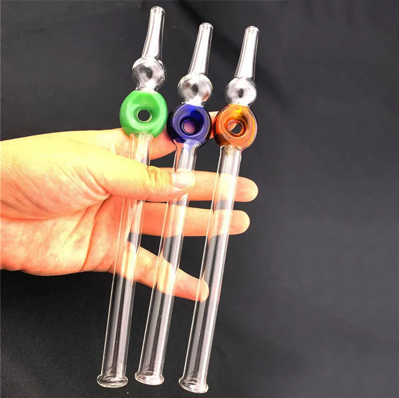 Färgat glas Hand Straw DAB Pipe Rig One Circle Oil Burner Prickade rör för hookahs Vatten Bongs Munstycke Rökning Tillbehör 8Inch