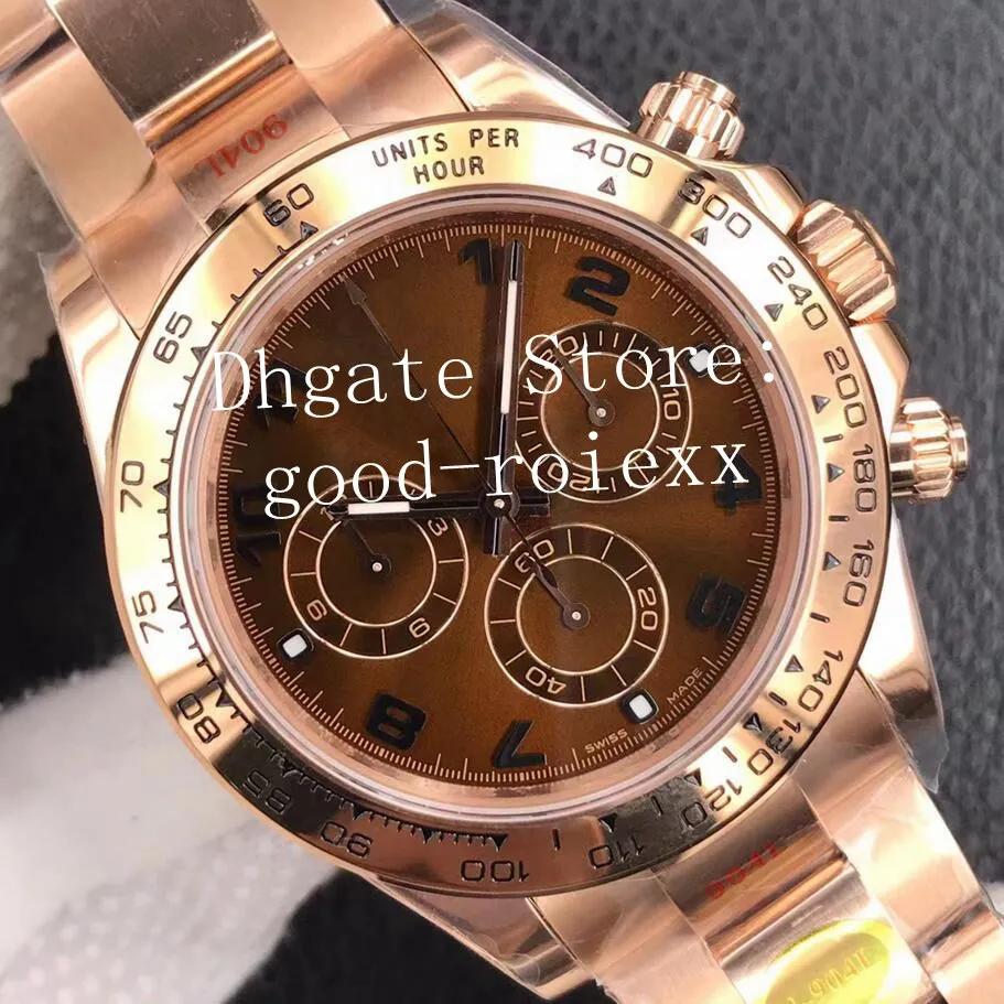 Męskie chrono 904L zegarki stalowe brązowe czekoladowe chronograf stopwatch automatyczny cal.4130 Ruch Watch Everose 116505 Rose Gold zegarki