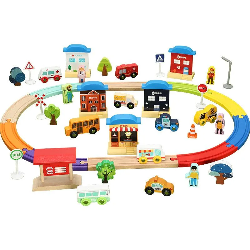 Design Partihandel Vehicle Toys Trä tåg Set Utbildning för KIS DIY Police Car High School Stage kompatibel