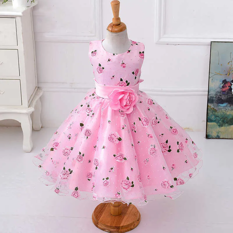 2021 Lato Biały Różowy Baby Girl Dress Suknia Balowa Dzieci Sukienki Dla Dziewczyn Kwiat Niemowlę Księżniczka Urodziny Cute Party Sukienka ślubna Q0716