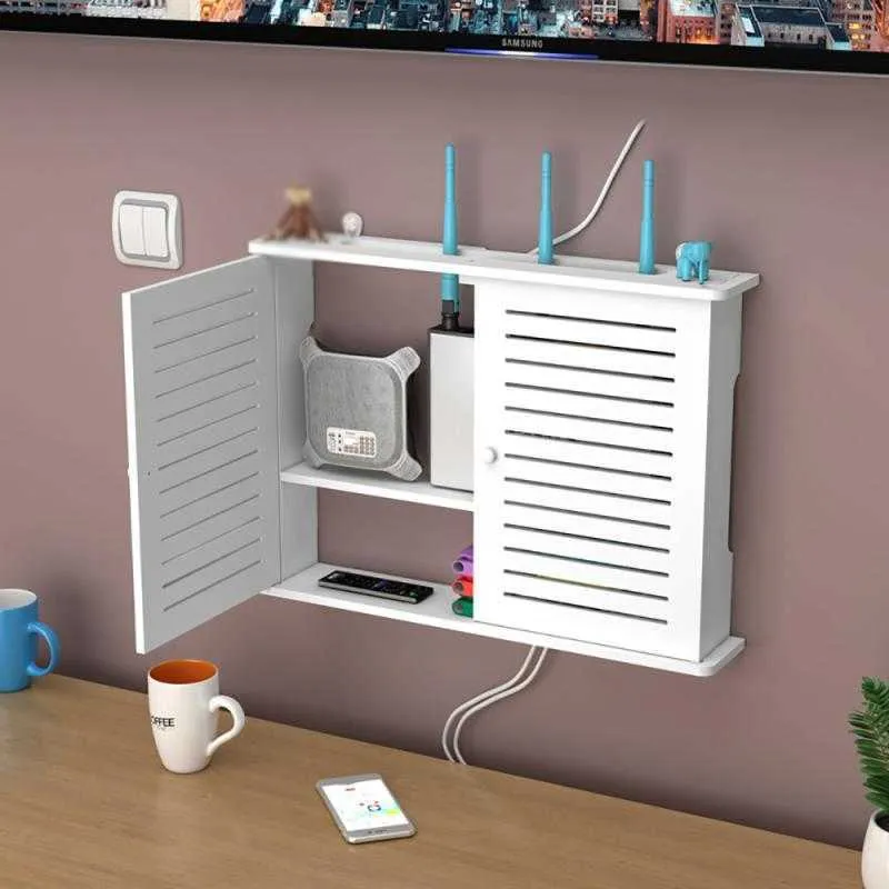 Estante de enrutador Wifi inalámbrico, caja de almacenamiento colgante de  pared, organizador de plástico ABS, soporte de alimentación de Cable, caja  organizadora, decoración del hogar