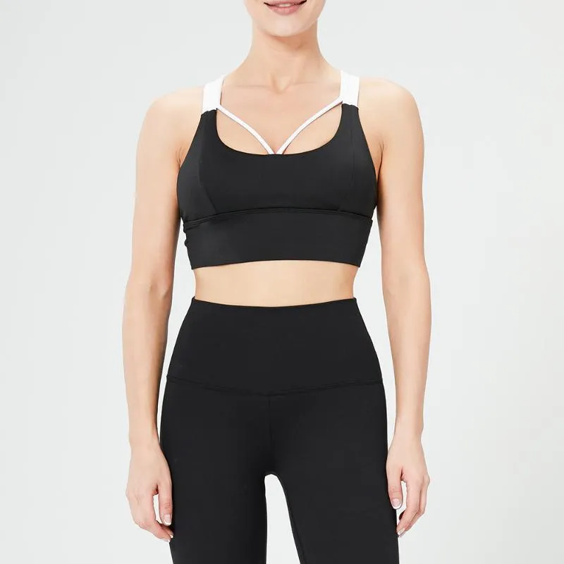 Sujetador deportivo para mujer, ropa interior a prueba de golpes, transpirable, para gimnasio, Fitness, atlético, correr, Yoga, entrenamiento, deporte, traje de ejercicio negro