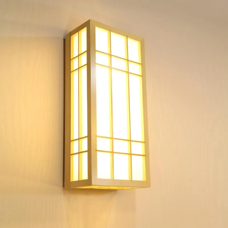 Wandlampen moderne Noordse Japanse stijl LED Square houten lamp voor gangpadcorridor slaapkamer woonkamer verlichting