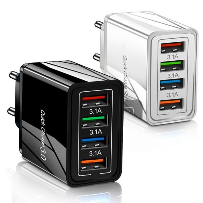 3.1a Быстрое адаптер питания USB Зарядное устройство 4USB Порты Адаптивные стены QC3.0 Быстрая зарядка Путешествия Универсальный EU US Plug