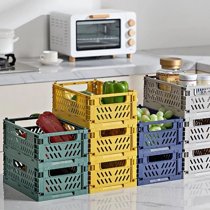 Collapsible Crate Plastic Folding Storage Box Basket Desktop Cosmetic Sundries Organizer Bread Fruit Toys Bin Baskets