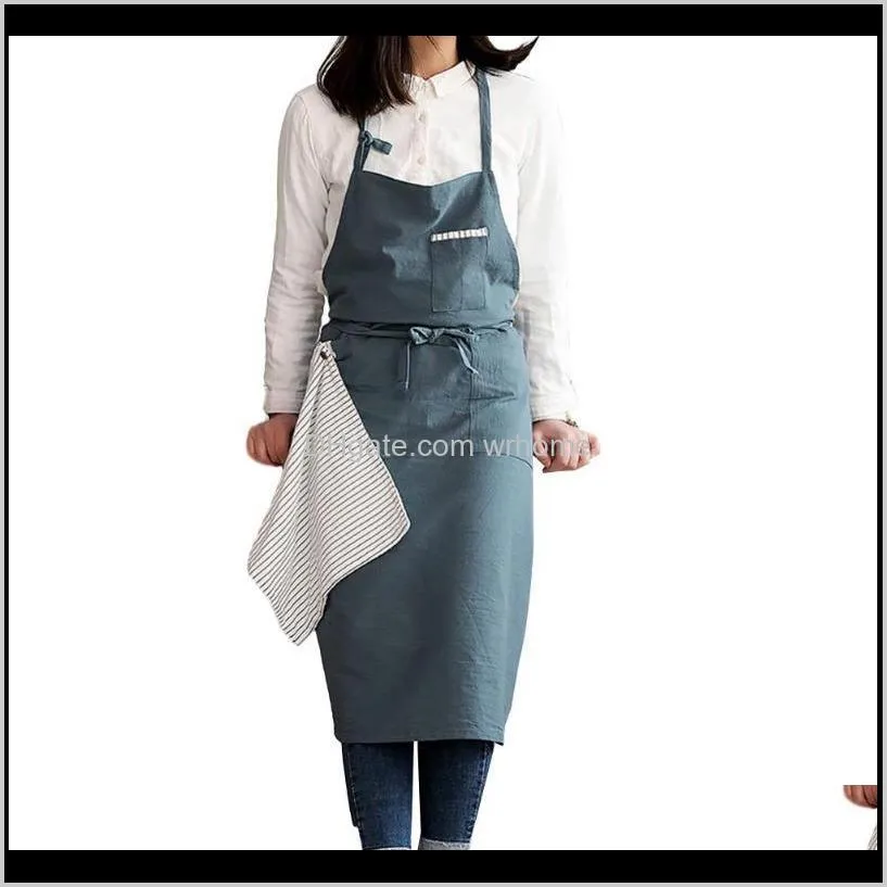 adjustable with pockets cooking easy clean solid kitchen japanese style bib apron casual gardening cotton blend painting home