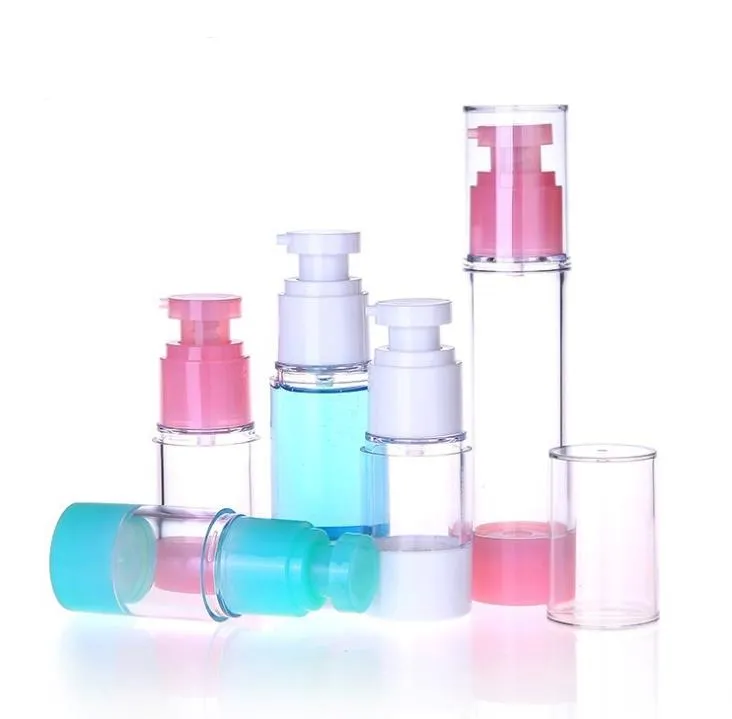 Empty Plastic Cosmetic Bottle 15ml 30ml 50ml Travel Liquid Bottles Transparent Airless Pump Vacuum Container 100pcs/lot SN2916