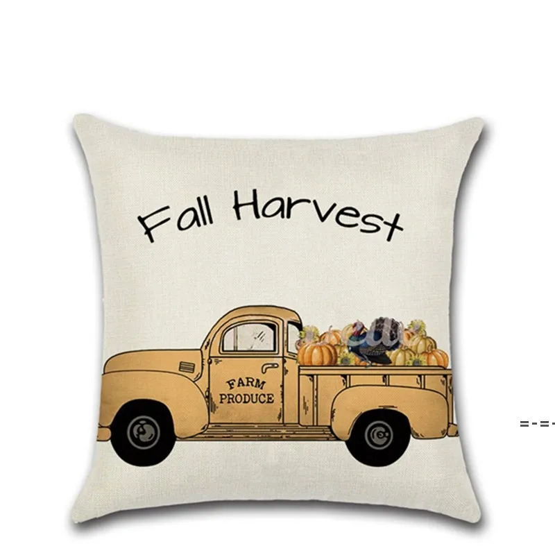Fall Harvest Thanksgiving Decorative Pillow Covers Pumkin Car Happy Autumn Throw Cushion Cover Festival Decoration Pillow Case RRE12357