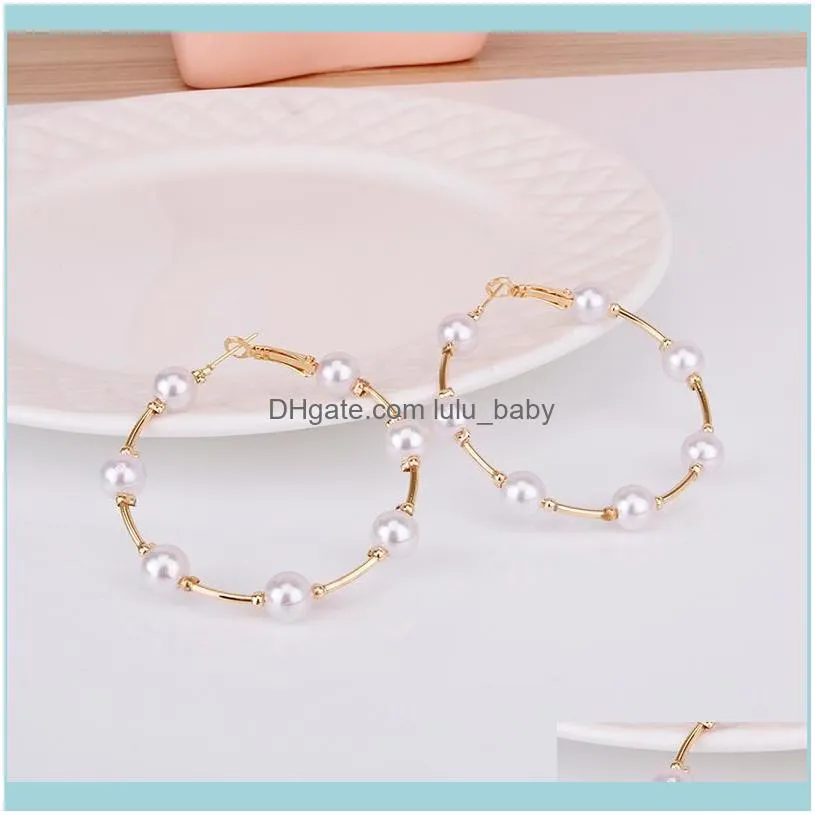 Jewelryhgflyxu Orecchini a cerchio con perle d'imitazione color oro per le donne 50mm Cerchio Perline Orecchio Gioielli di moda Aessories Hie Drop Delivery 2021