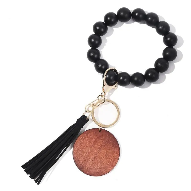 Tassel Bracelet Keychain Arts and Crafts DIY Wooden Key different color B1