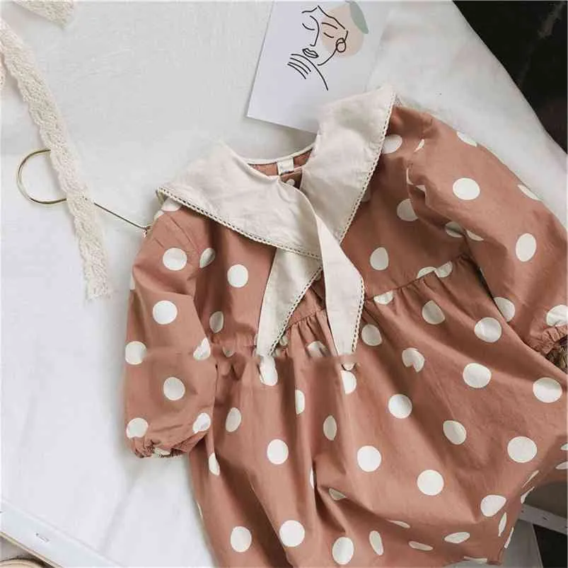 Sommarflickor Klänning Koreansk stil Polka Dot Studentskola Lapel Sweet Princess Baby Barn Barnkläder 210625