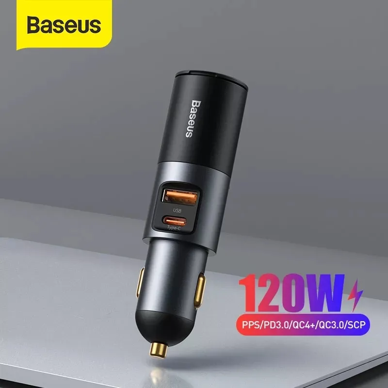 Baseus Car 120Wタバコの軽い拡張ポートPD3.0 QC4.0 Samsung Xiaomiのための3.0 USBタイプCクイックチャージャー