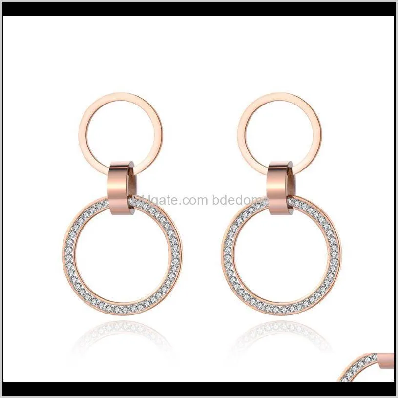 Drop Delivery 2021 Fashion Double Circle Stainless Steel Stud Earrings Rose Gold Handmade Clay White Crystals Ear Jewelry For Women Je19010 Y