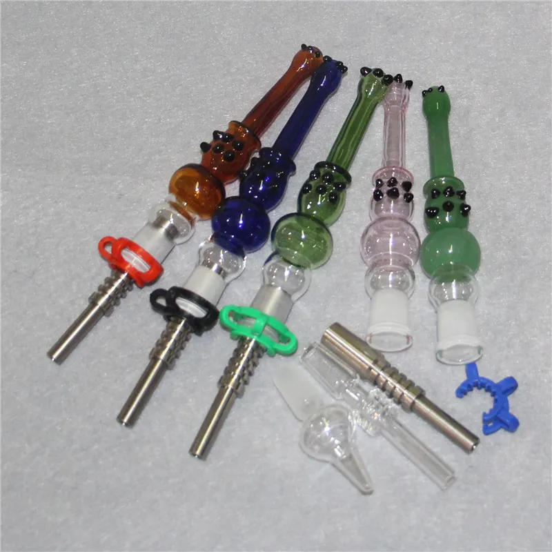 14mm Glass Nectar Mini Smoking Hookah Pipes with Stainless Steel Tips Quartz Nails Concentrate Dab Straw Pipe Wax Dabber Tools