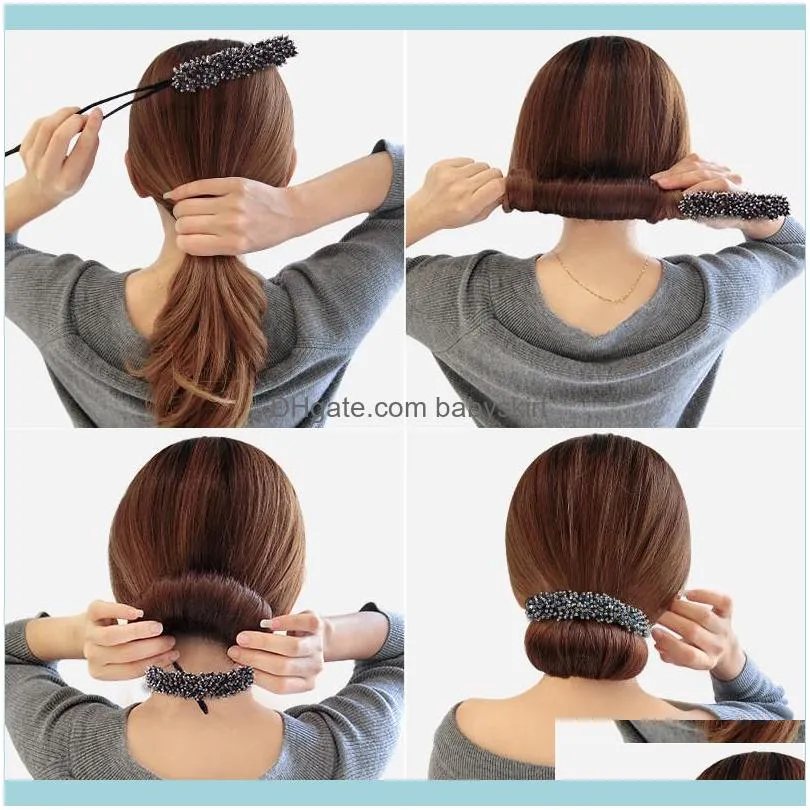 Women Flower Donut Bun Maker Crystal Ribbon DIY Hair Style Making Tools Korean Fashion Curler Accessories1