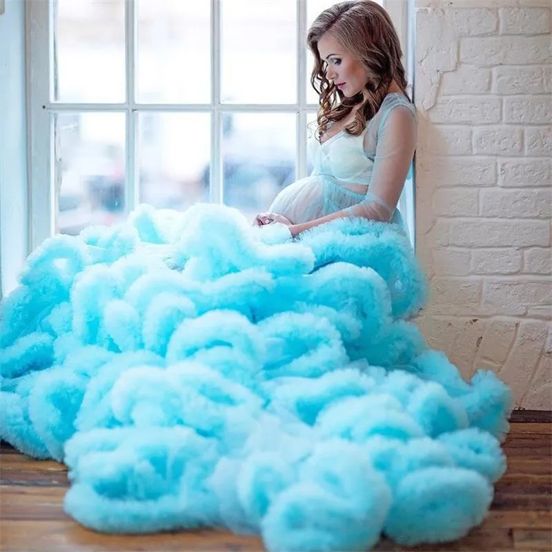 Personaliseer moederschap jurk gewaden voor foto shoot of baby shower tule chique vrouwen prom jurken plus size lange mouwen fotografie badjas