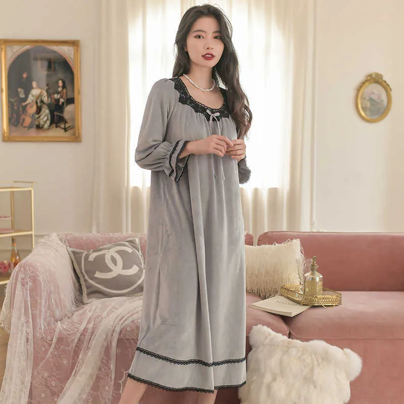 Sleep Lounge Yierle Nightdrs Lovely Lace Princs Style Thickened Island Veet Long Women s Winter Pajamas