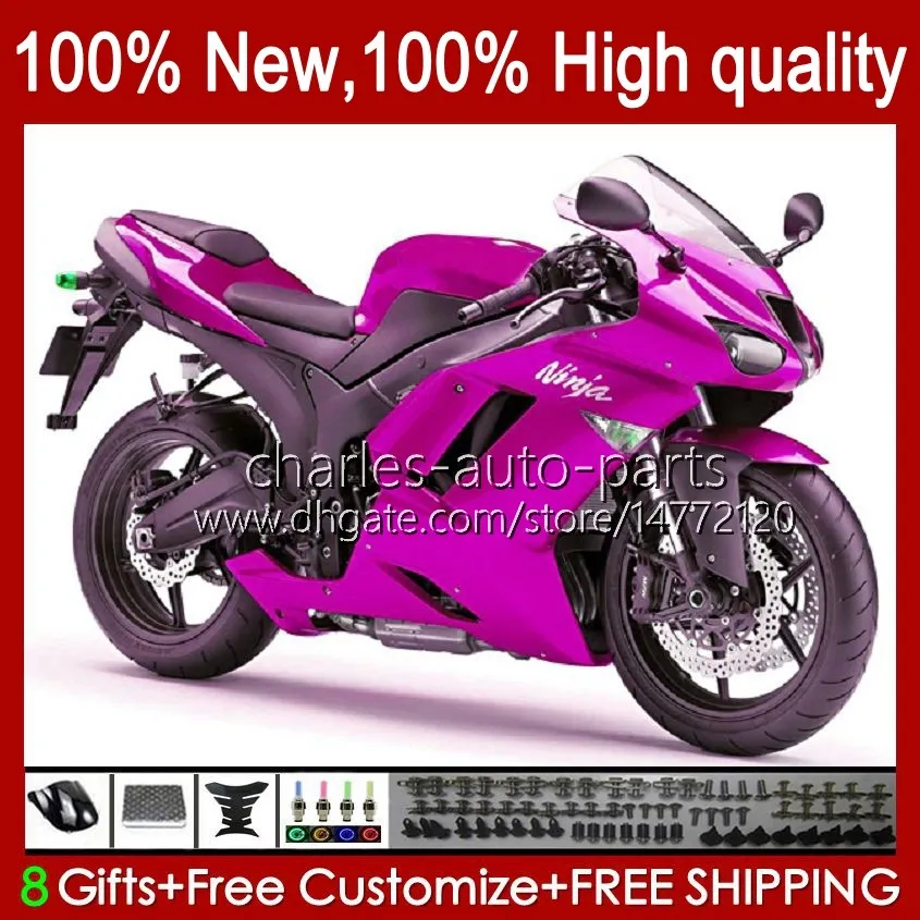 Комплект для кузова для Kawasaki Ninja мотоцикл ZX 636 ZX600 ZX-636 ZX-600 2007 2008 Body 10No.176 ZX-6R ZX600C ZX636 ZX6R 07 08 ZX 6R 600 CC 600CC 6 R 07-08 Обтекающий глянцевый розовый