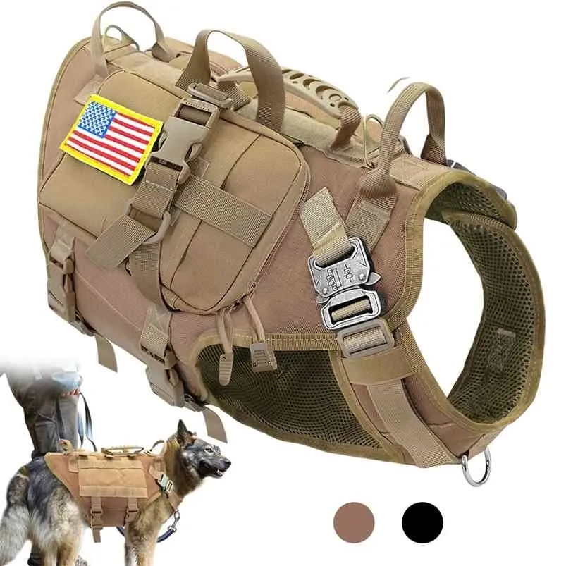 Cão Tático Arnês Militar Não Pull Harness Colete para Cães Grandes Médio Treinamento Caminhadas Molle Dog Harness com Bolas 210729