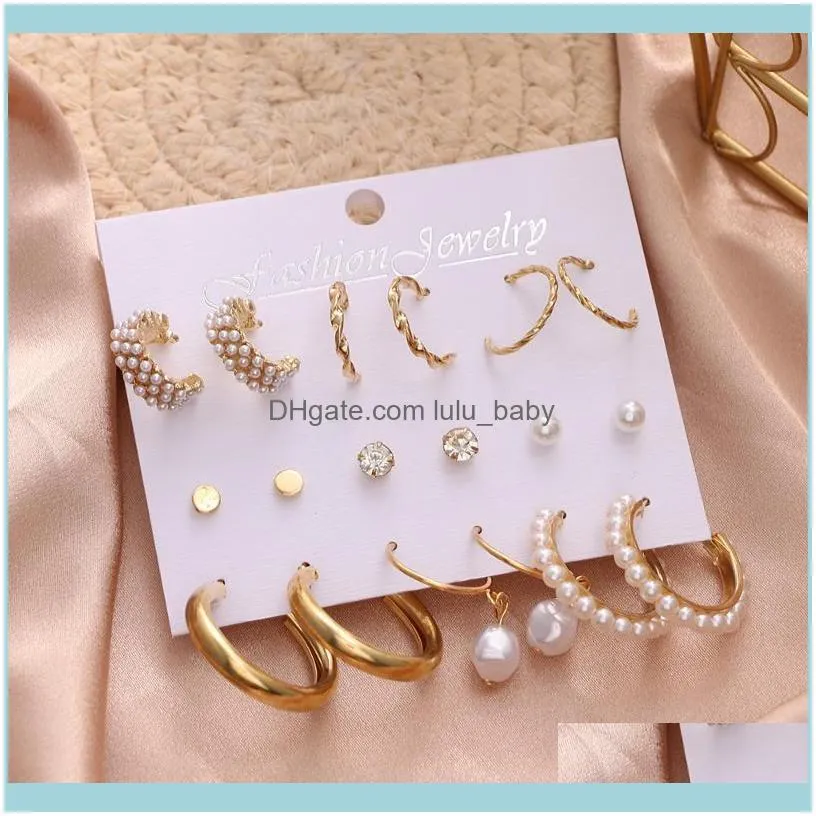 Fashion Pearl Hoop Earrings Set For Women Geometirc Gold Metal Circle Brincos 2021 Trend Jewelry Gift & Huggie