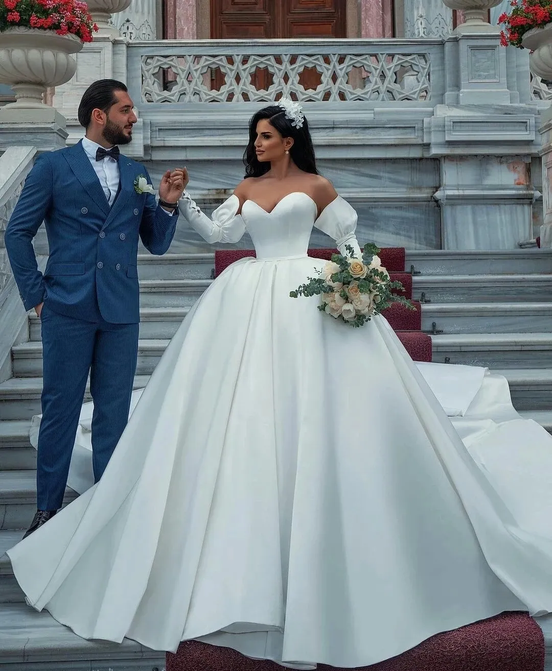 Arabic Luxury Satin Silk Ballgown Wedding Dress With Sweetheart Neckline Sweep Train And Sleeveless Design Customizable Mermaid Bridal Gid For Your Special Day From Fittedbridal 162.82 DHgate.Com