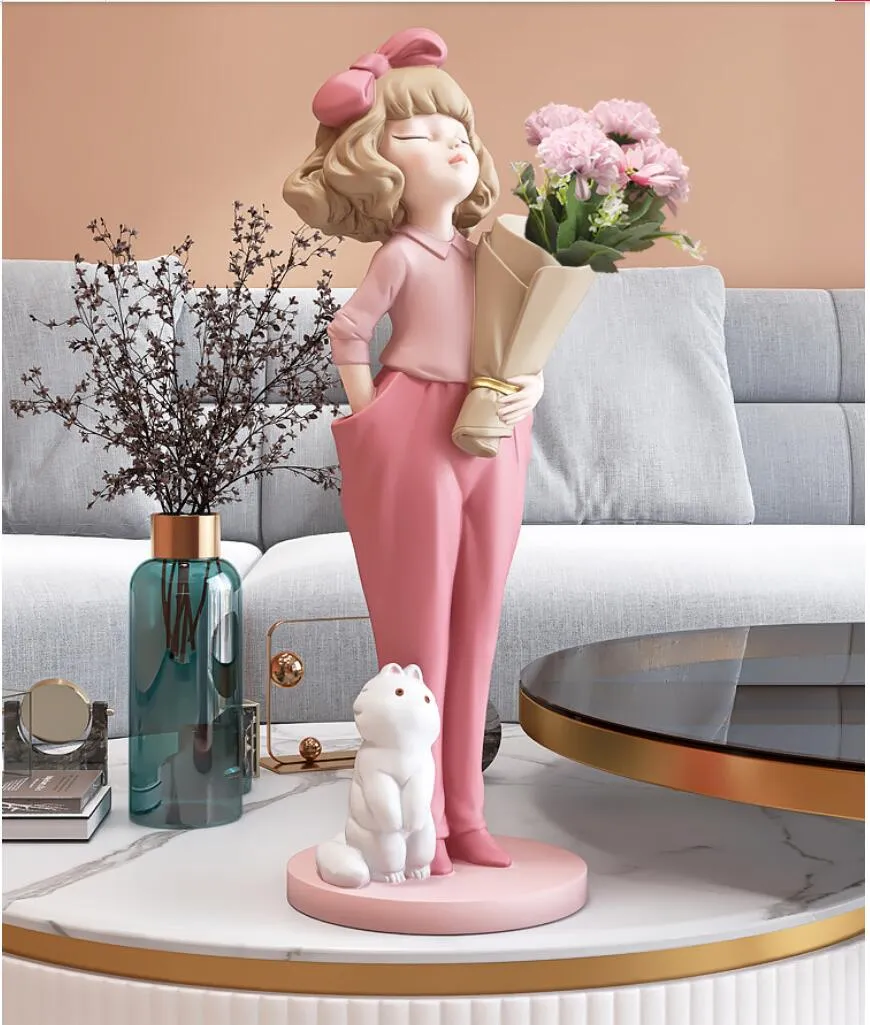 Bow girl light luxury Decorative Objects flowers ornament vase dry flower decoration Nordic living room imitation modern simple flower arrangement