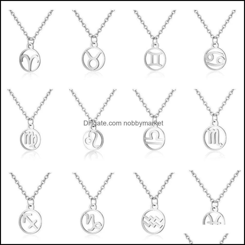 Pendant Necklaces & Pendants Jewelry Stainless Steel Zodiac Sign For Women Men 12 Constellation Chains Personalized Fashion Gift Drop Delive