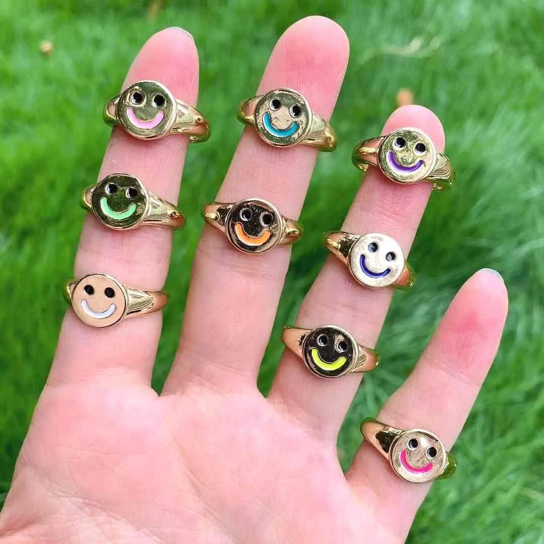 10 pièces mode smiley sourire visage anneaux femmes créatif simple rond géométrique fête bijoux cadeaux punk anneau pour fille