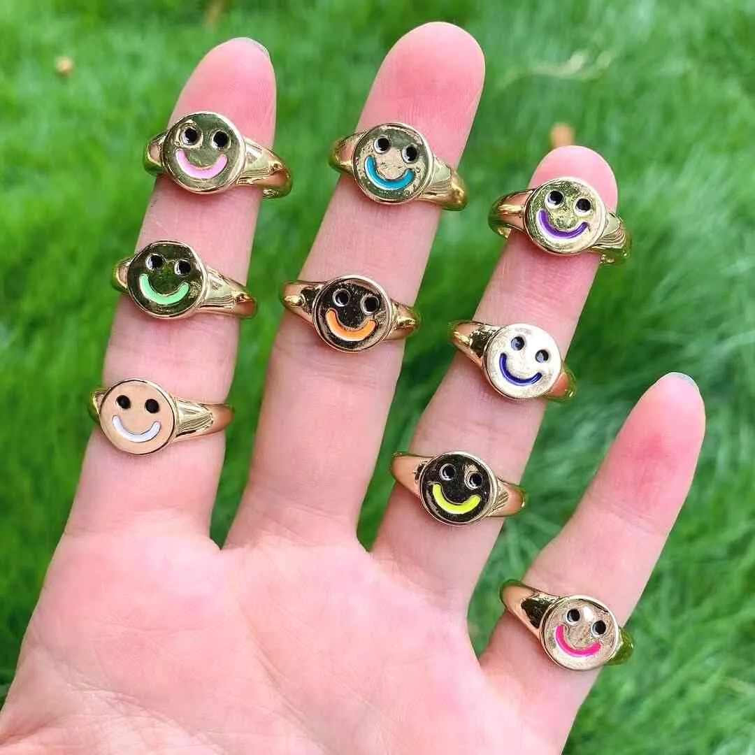 10 Stücke Mode Smiley Lächeln Gesicht Ringe Frauen kreative einfache runde geometrische Party Schmuck Geschenke Punk Ring für Mädchen