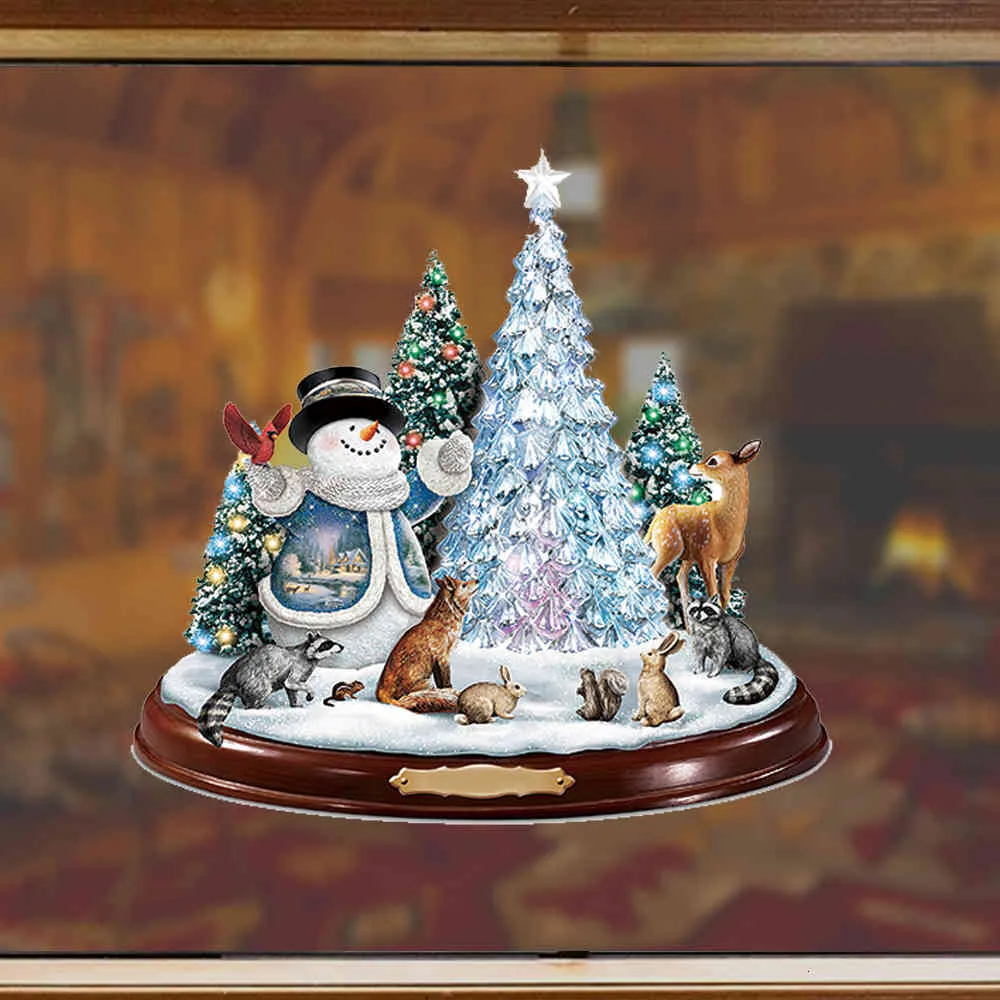 2021 크리스마스 3D 크리스탈 장식품 산타 클로스 벽 스티커 크리스마스 트리 눈사람 선물 스티커 PVC 벽 스티커 20x30cm
