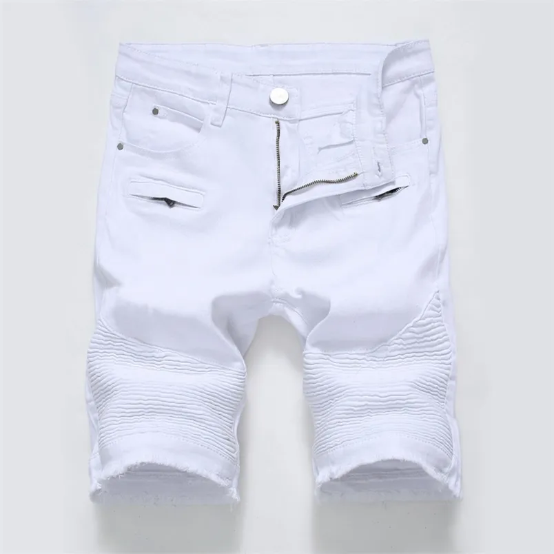 Летние мужские джинсовые шорты уличные одежда тренда личности тонкий короткие джинсы белый красный черный мужской бренд одежда 210629