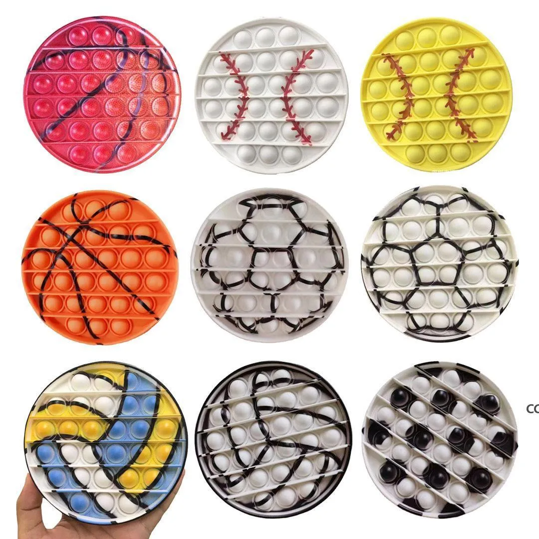 新しい形の野球サッカーバレーボールバスケットボールプッシュフィジットおもちゃ子供かカワイイディンプルフィジットおもちゃ子供の乗り物のバブルおもちゃ