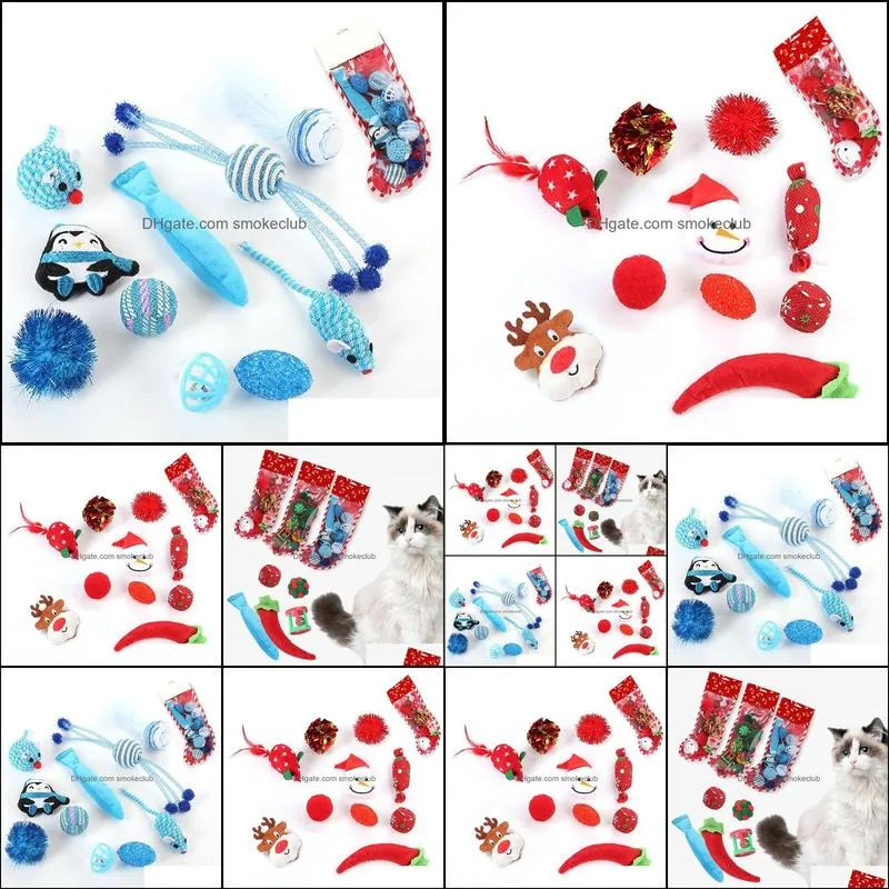 Cat Toys 10PCS Christmas Funny Mini Kitten Play Toy Interactive Chewing Pet Training Chasing