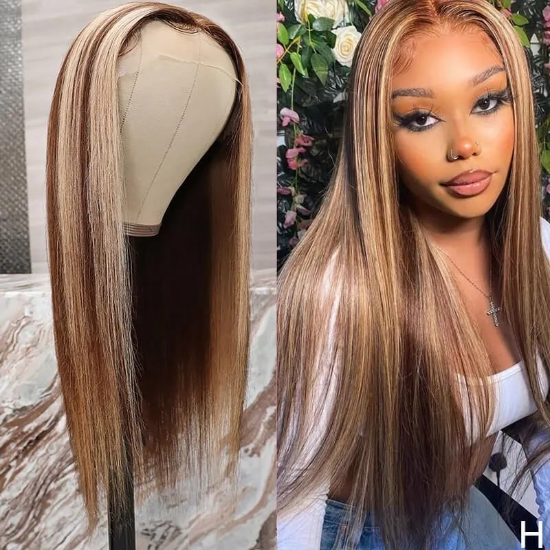 Perruque Lace Front Wig naturelle brésilienne, cheveux humains, 13x4, toutes tailles, reflets lisses, 100%, 2713