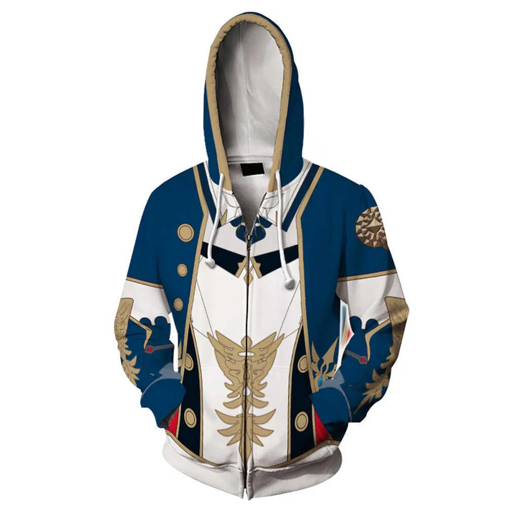 Game Genshin Impact Jean Gunnhildr Qin Cosplay Hoodie 3D Tryckt Sweats Shirt Casual Pullover Zip Up Jacket Coat Y0901