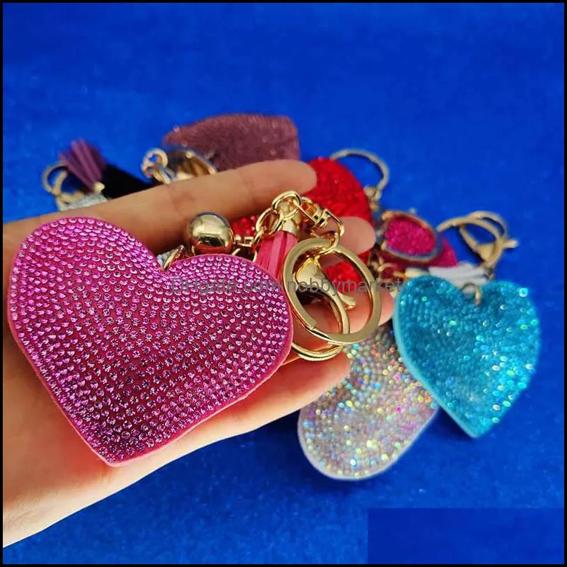 Gold Crystal Heart Keychain Tassel Charm Carabiner Keychain Key Rings Holder Bag Hangs Fashion keyring Jewelry hot sale Will and Sandy