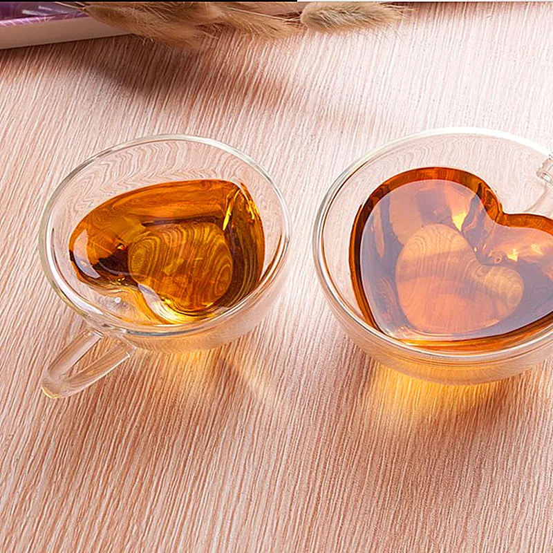 180Ml/240Ml Heart Love Shaped Tea Beer Mug Juice Cup Coffee Cups Mug Gift Double Wall Glass Mug Heat-Resisting Drinkware Rr6Wp