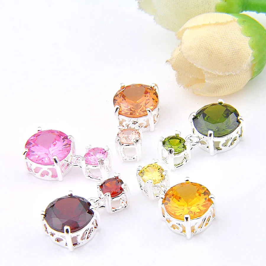 믹스 5pcs morganite 핑크 토파즈 Citrine Peridot New Luckyshine 925 스털링 실버 펜던트 광장 보석 목걸이 레이디 파티 선물을위한 펜던트