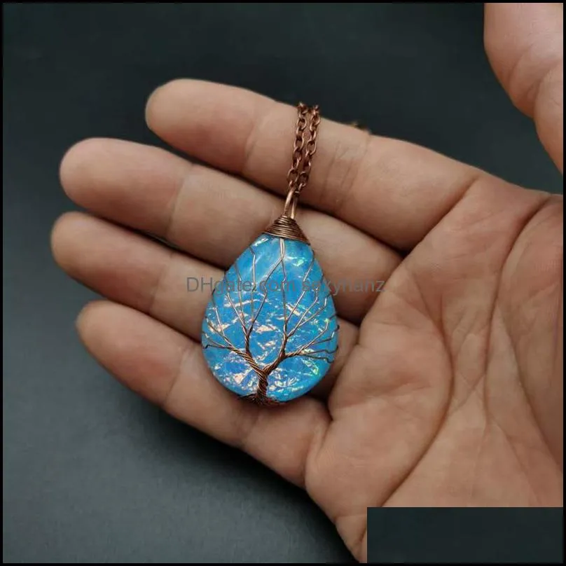 Tree of Life Teardrop Heart Necklace Wire Wrapped Gemstone Healing Chakra Necklaces for women fashion jewelry will and sandy gift