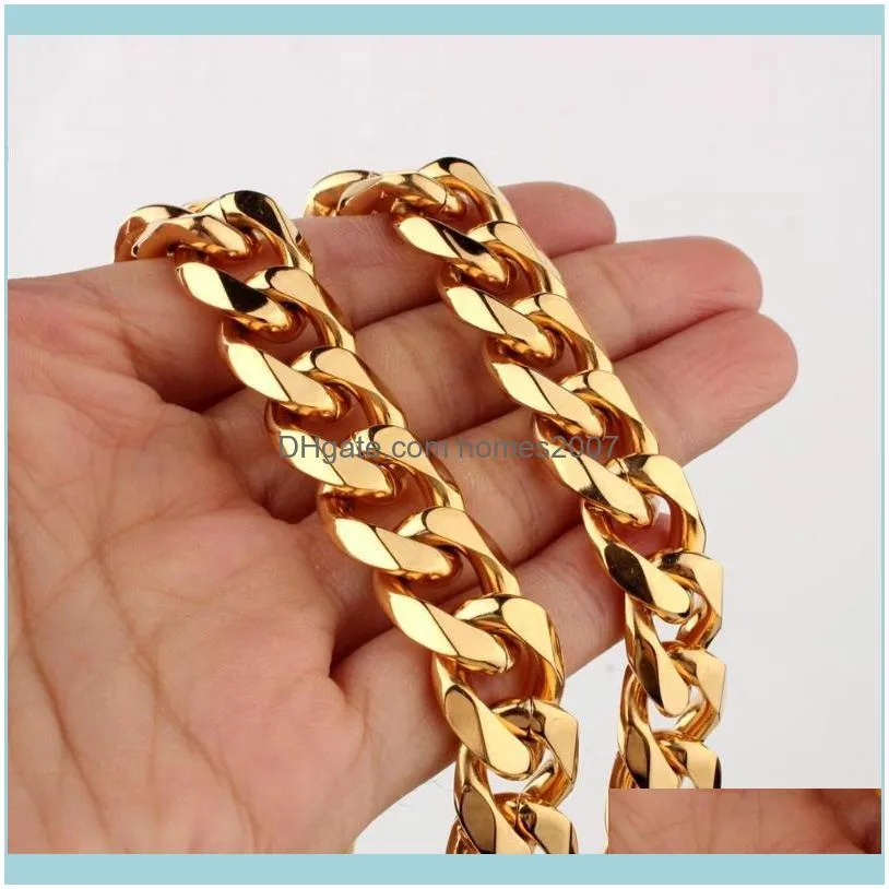 Curb Cuban Link Chain Bracelet & Necklace Jewelry Gift For Punk Men Boys 316L Stainless Steel Gold Tone 7-40inch 12/15mm Chains