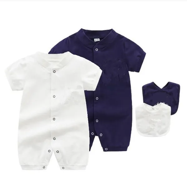 Yaz Bebek Romper + Şapka 2 adet Çocuklar Bebek Erkek Tasarımcı Giyim Kız Kız O-Boyun Kısa Kollu Tulumlar Pamuk Pijama Giyim