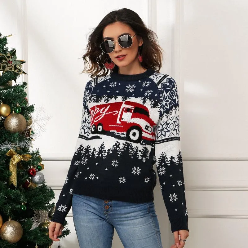 여성 스웨터 추악한 크리스마스 점퍼 스웨터 가을 겨울 눈송이 자카드 여성을위한 풀 오버 탑스 2021 패션