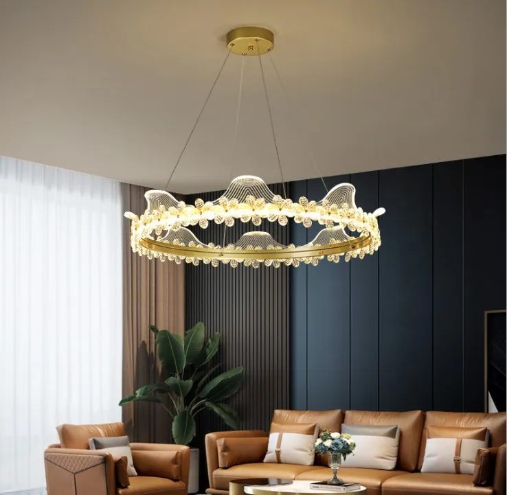 Postmodern golden light luxury hall crystal chandelier creative minimalist restaurant lighting romantic warm master bedroom lamp