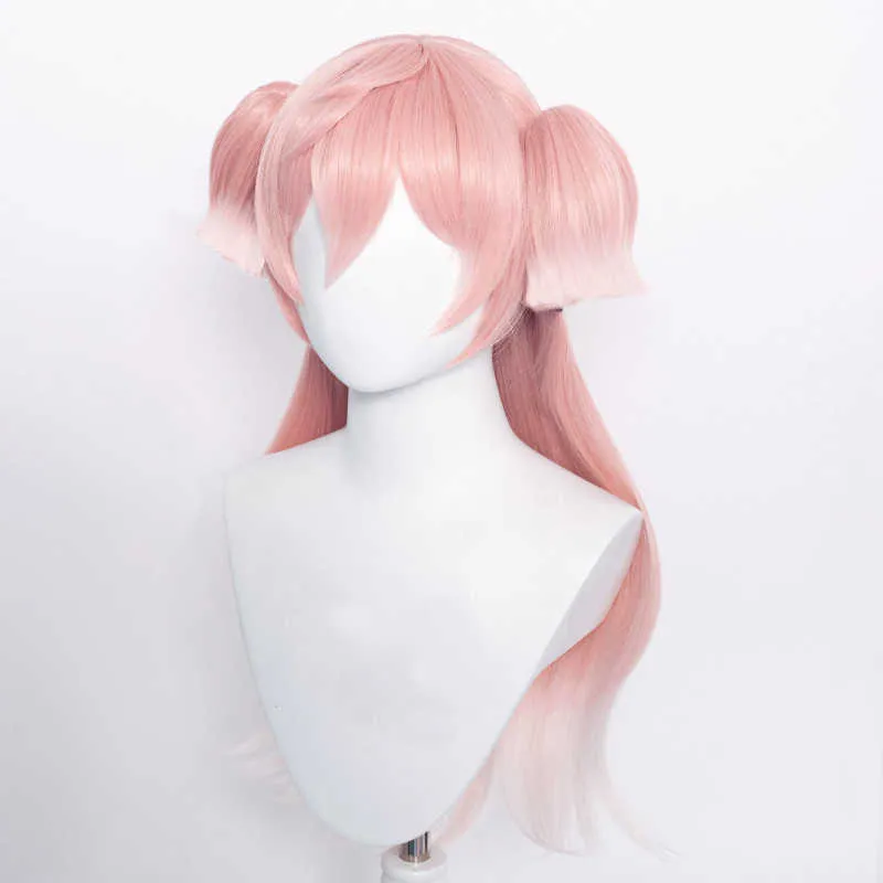 Genshin Impact Yanfei Wig Cosplay Costume Women Gradient Pink Clip Ponytail Synthetic Heat Resistant Hair Yan Fei Role Play Y0913