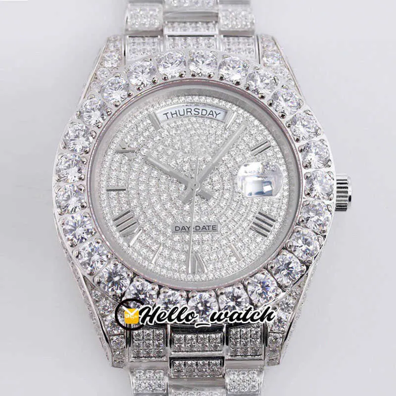 Designer Watches 43mm Date 228396 Asian 2813 Automatic Mens Watch 228398 Gypsophila Rome Markers Steel Big Diamond Bezel Bracelet Bling