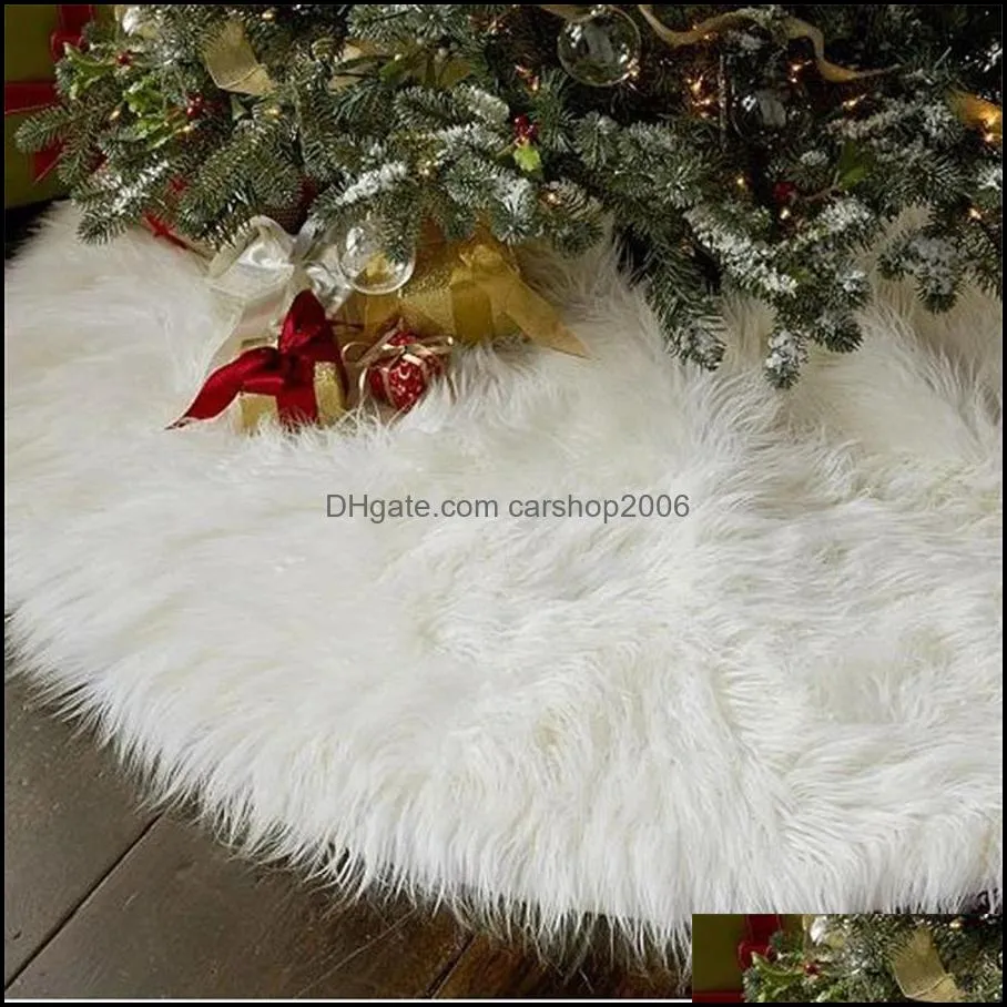 122 cm White Plush Christmas Tree Skirt Carpet Large Snowy White Faux Fur Floor Mat Xmas Decorations New Year Ornaments 48 inches