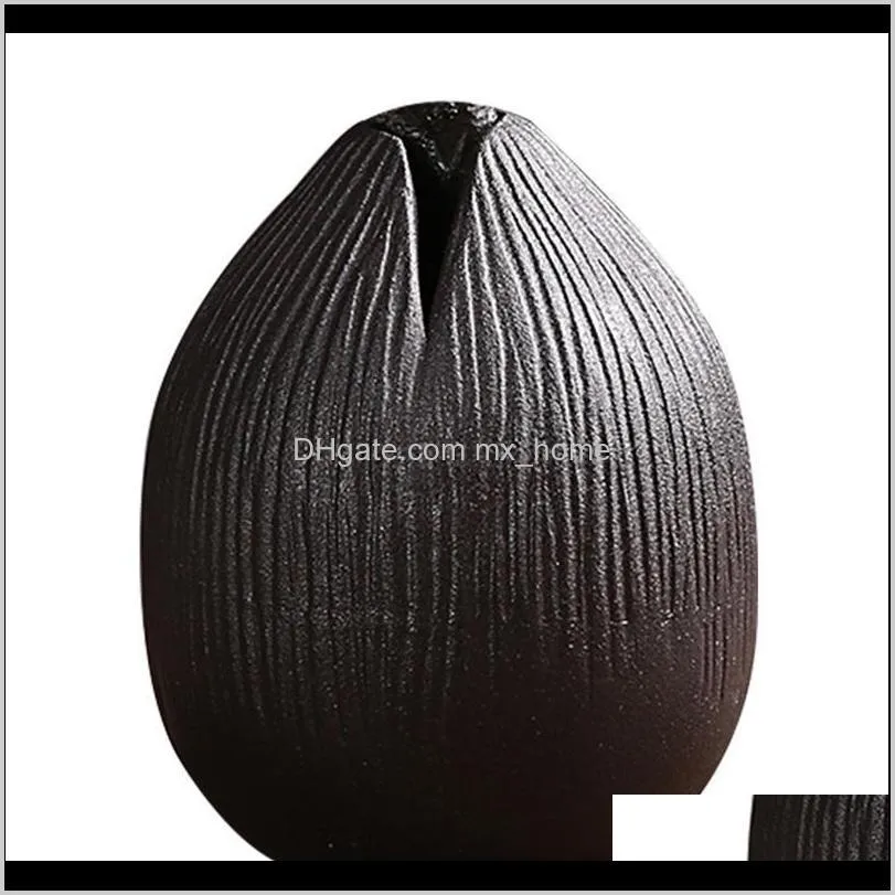 1pc creative ceramic vase artistic desktop vase flower arrangement holder household decoration for home (black)