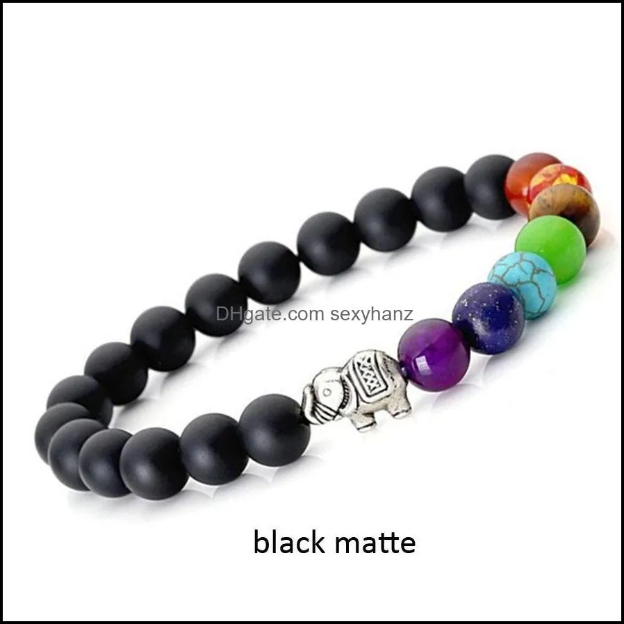 7 Chakra Bracelet for Men Women White Frosted Matte Beads Elephant Yoga Healing Black Volcanic Rock Stone  Oil Diffuser