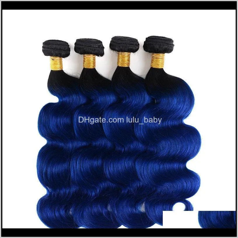 brazilian human hair weaves ombre human hair bundles 1b&blue straight body wave wefts human hair extensions 3 4bundles